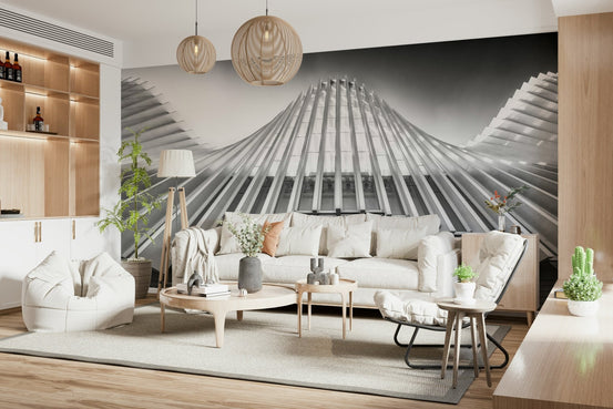 Subtle grey tonal variations in an Architectural Ascent Wall Mural for hallways.