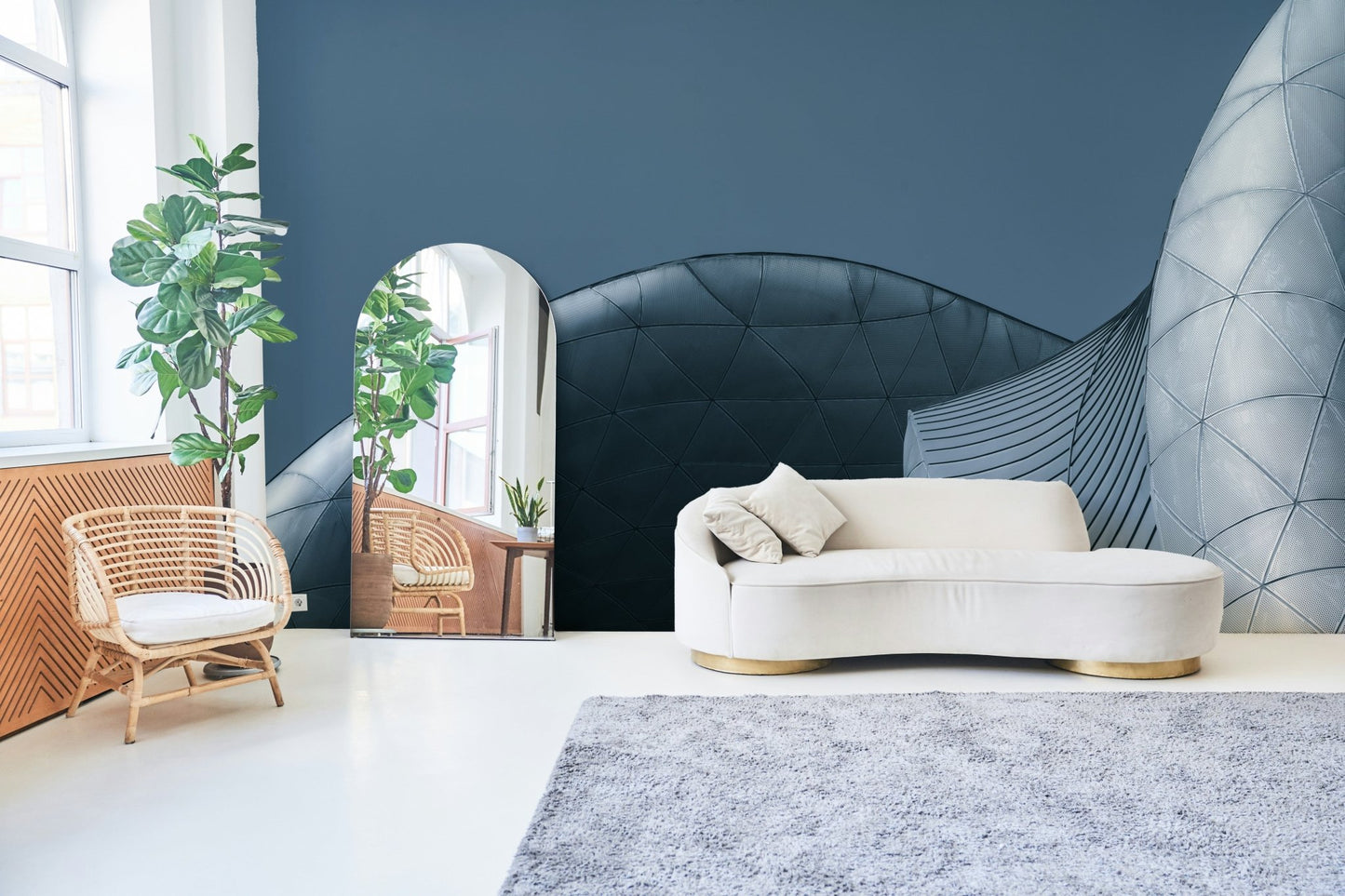 Architectural Blue Curves Wall Mural - Wallanza