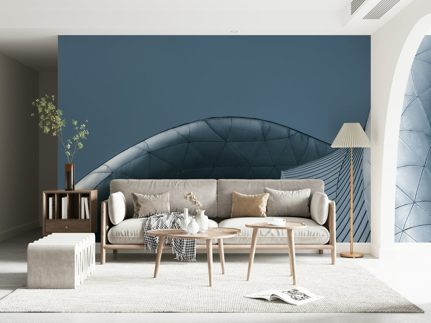 Architectural Blue Curves Wall Mural - Wallanza
