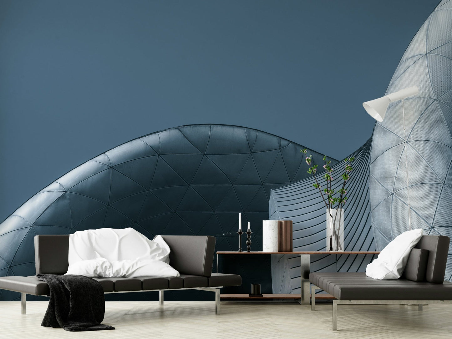 Architectural Blue Curves Wall Mural - Wallanza