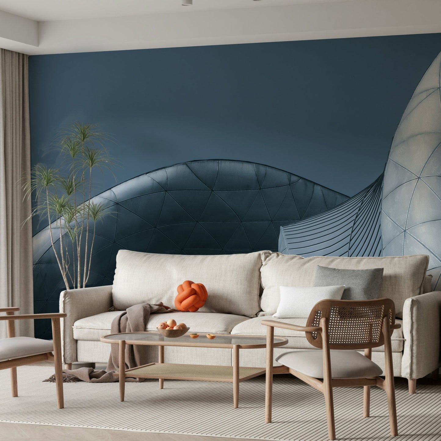 Architectural Blue Curves Wall Mural - Wallanza