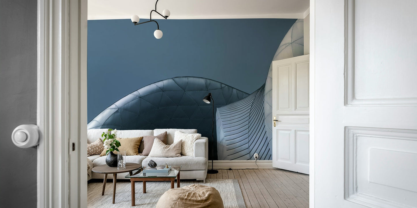 Architectural Blue Curves Wall Mural - Wallanza