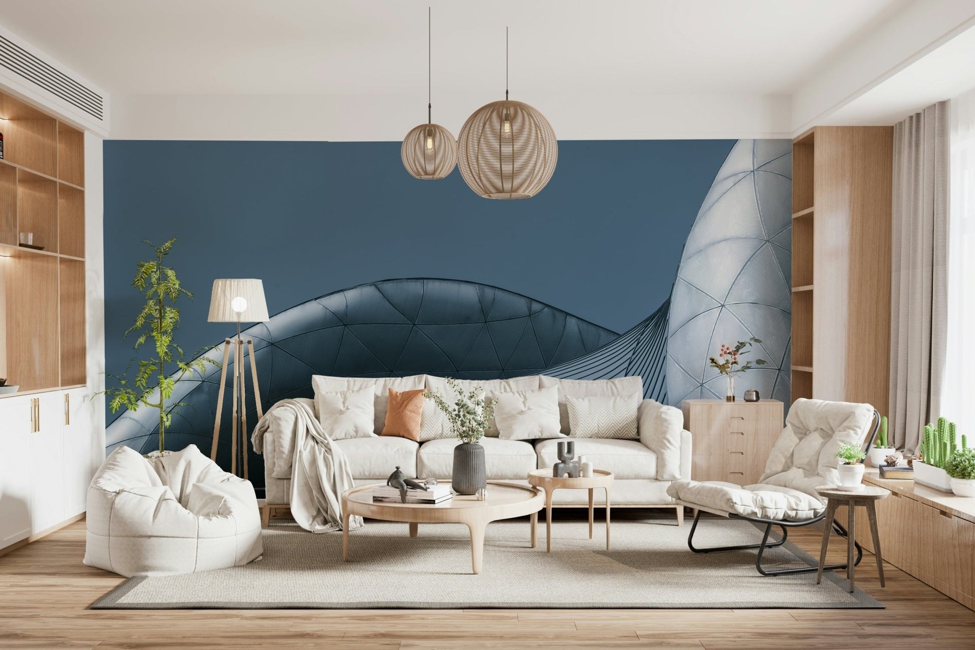 Architectural Blue Curves Wall Mural - Wallanza