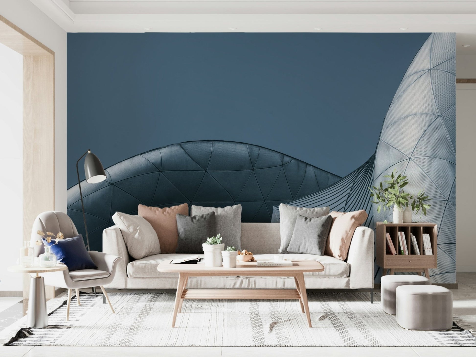 Architectural Blue Curves Wall Mural - Wallanza