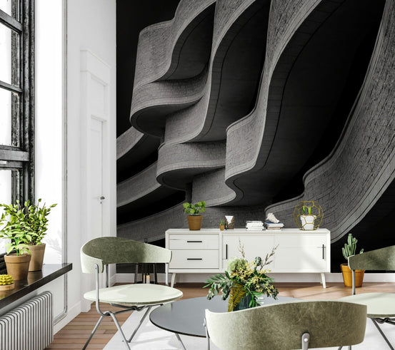 Architectural Curve Wall Mural sleek black den feature wall