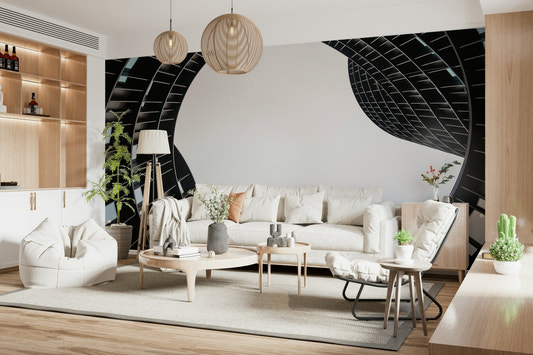 black geometric arc feature wall mural