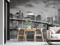 Iconic Brooklyn Bridge mural for urban-inspired dining area wall decor.
