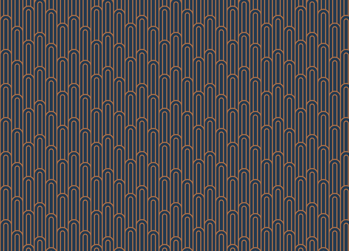 Abstract Art Deco Arches Orange Color Wallpaper in your room — zoomed