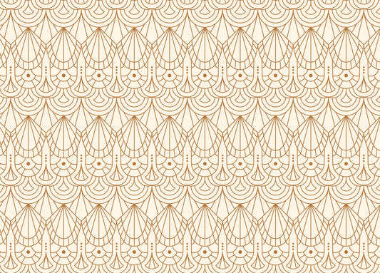 Beige and Orange Color Art Deco Repeat Pattern Wallpaper