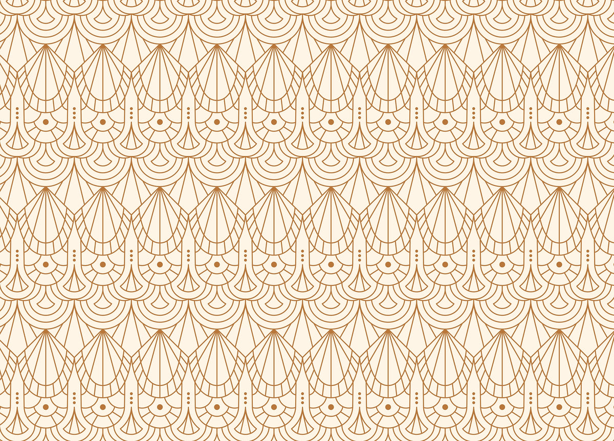 Beige and Orange Color Art Deco Repeat Pattern Wallpaper