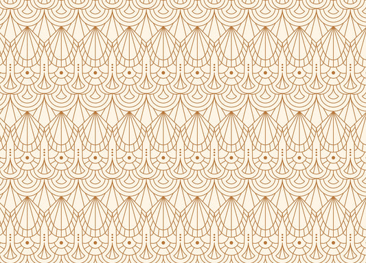 Beige and Orange Color Art Deco Repeat Pattern Wallpaper