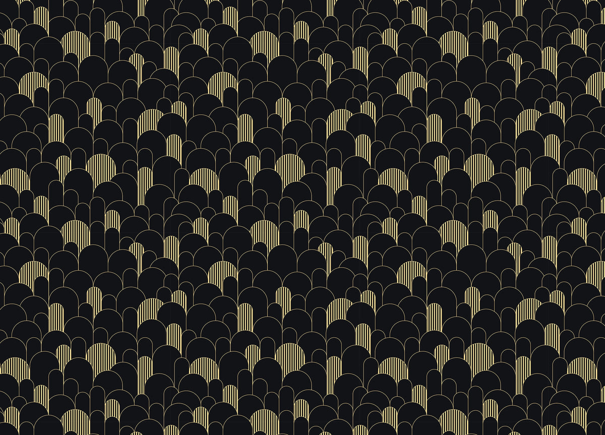 Art Deco Golden Lines Repeat Pattern Wallpaper in your room — zoomed