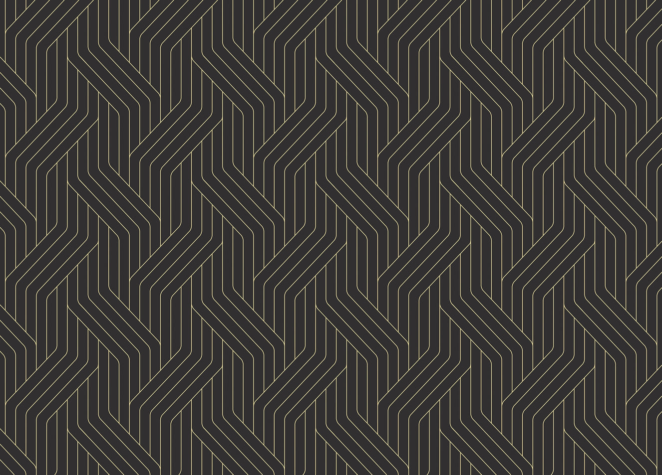 Black and Gold Ornate Rounded Lines Pattern Wallpaper