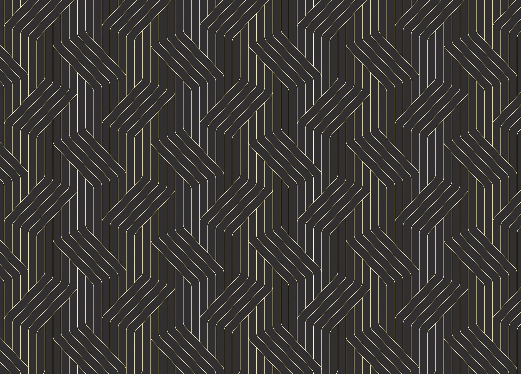 Black and Gold Ornate Rounded Lines Pattern Wallpaper