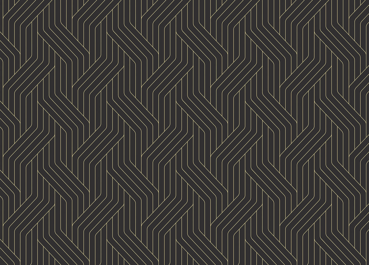 Black and Gold Ornate Rounded Lines Pattern Wallpaper in your room — zoomed