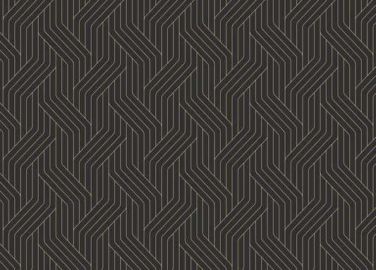 Black and Gold Ornate Rounded Lines Pattern Wallpaper