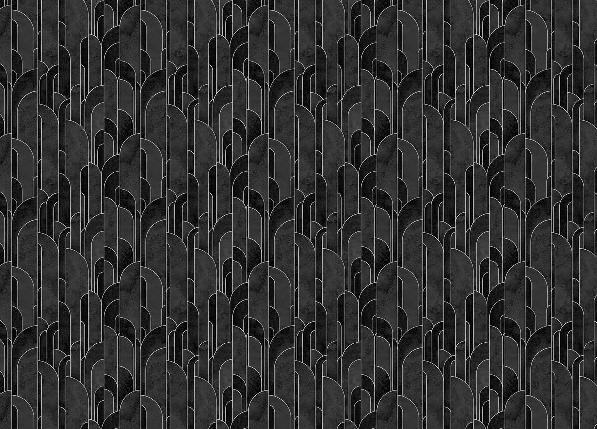 Black Art Deco Design Repeat Pattern Wallpaper in your room — zoomed