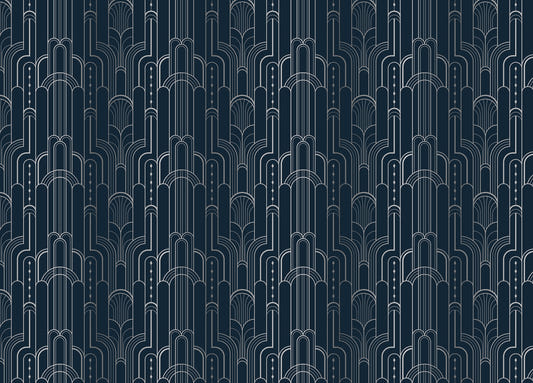 Dark Blue and Silver Color Art Deco Removable Wallpaper