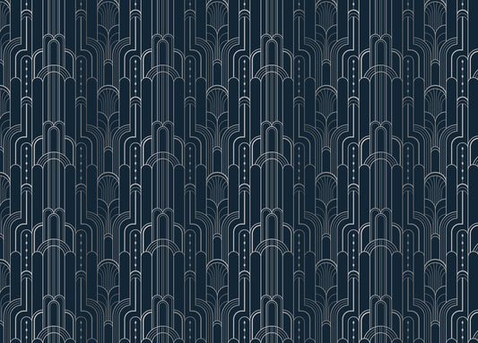 Dark Blue and Silver Color Art Deco Removable Wallpaper