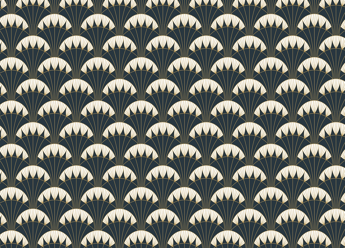 Golden Line Art Deco Green Background Wallpaper in your room — zoomed
