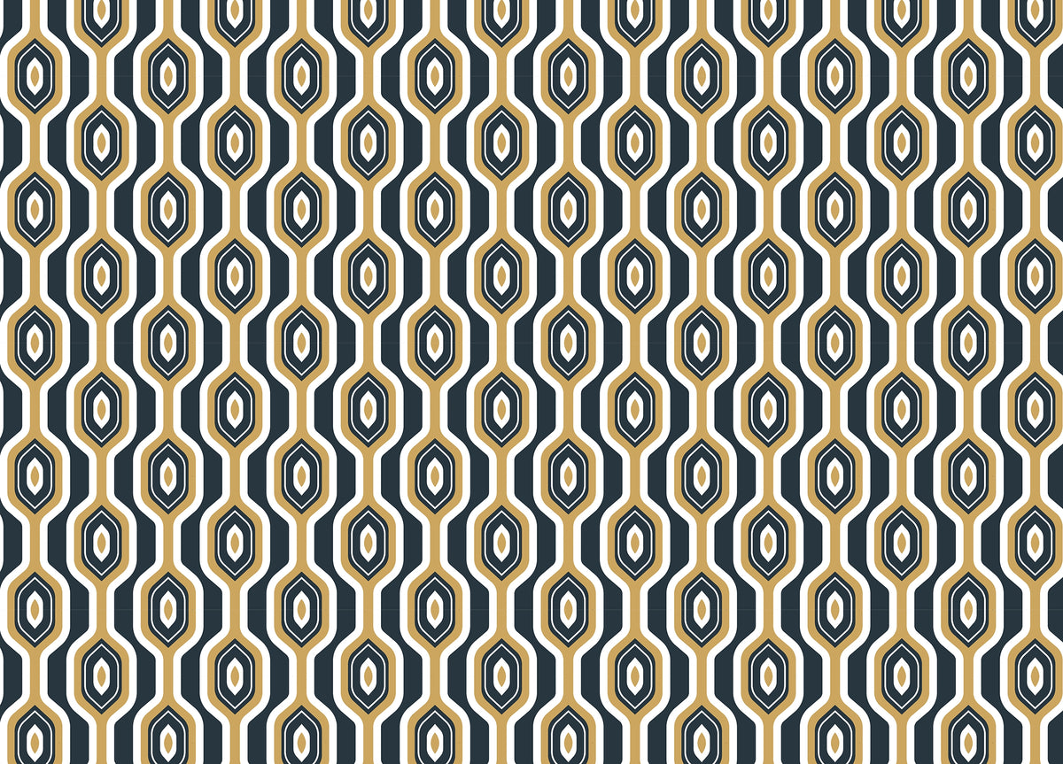 Geo Circles Hexagon Art Deco Yellow Mustard Color Wallpaper in your room — zoomed