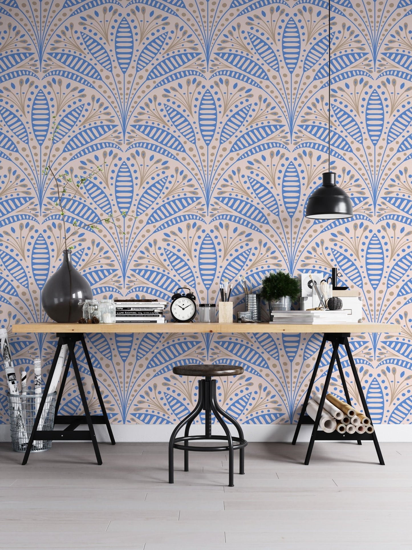 Artdeco Blue Palm Wallpaper - Wallanza