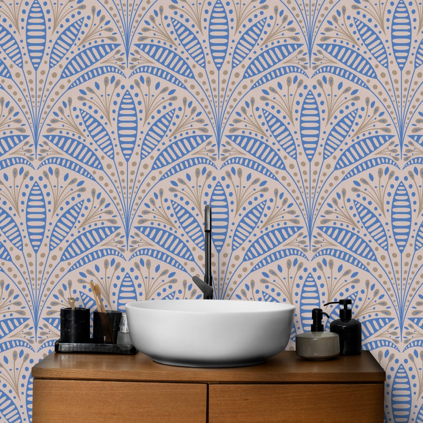 Artdeco Blue Palm Wallpaper - Wallanza
