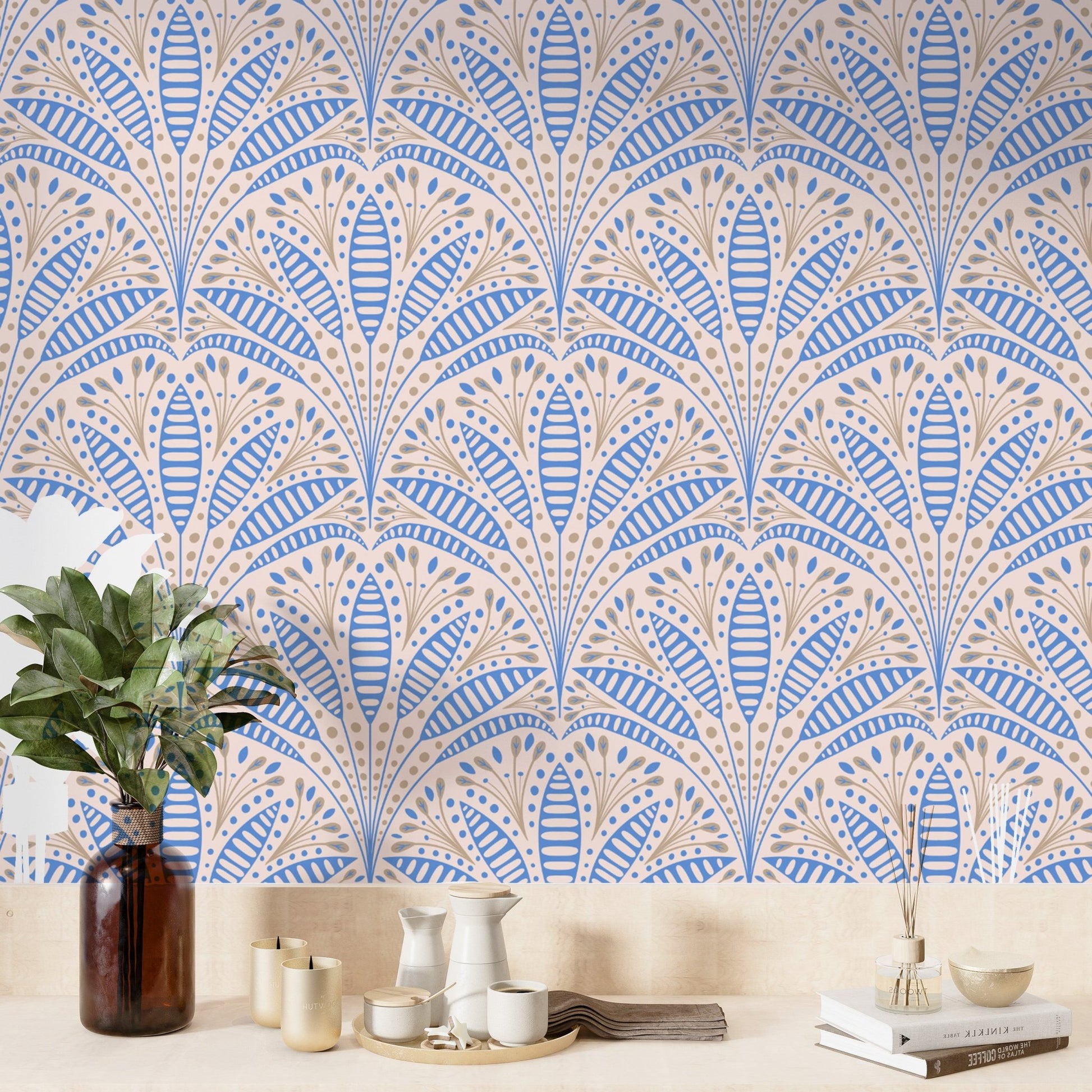 Artdeco Blue Palm Wallpaper - Wallanza