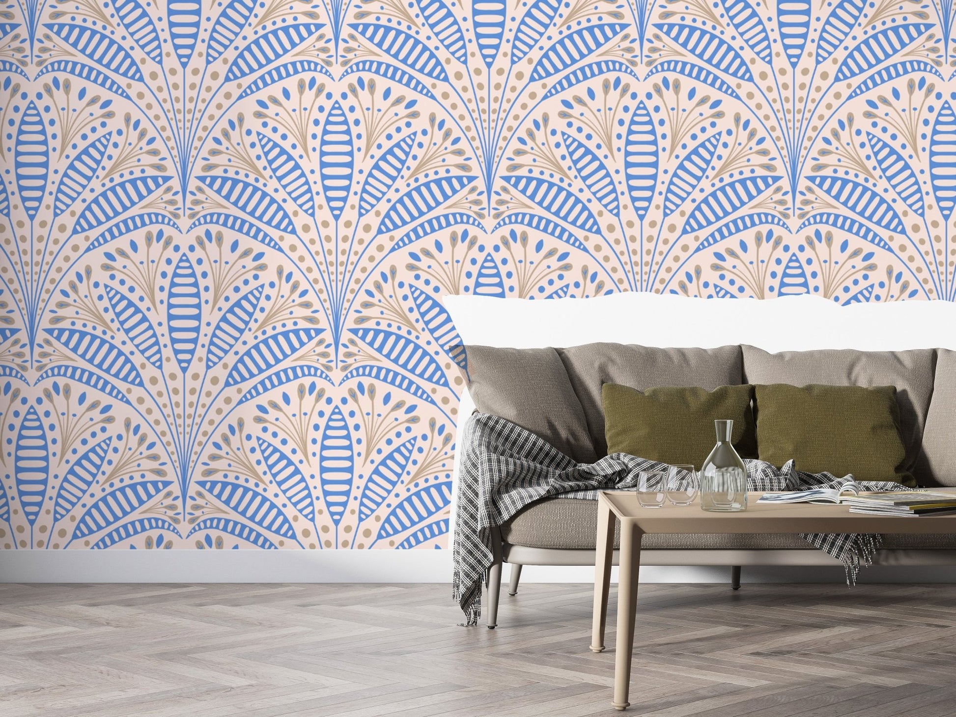 Artdeco Blue Palm Wallpaper - Wallanza