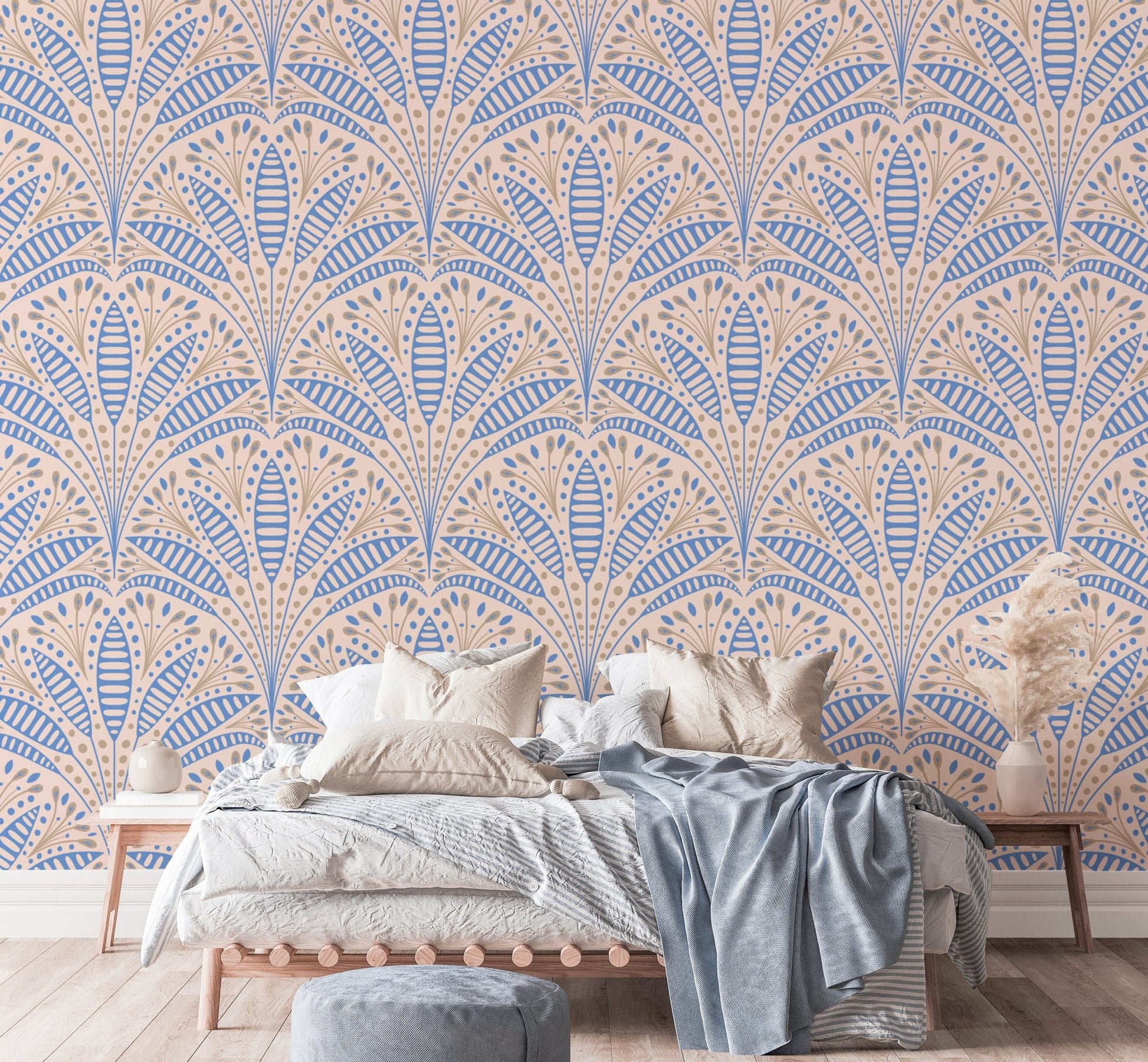 Artdeco Blue Palm Wallpaper - Wallanza