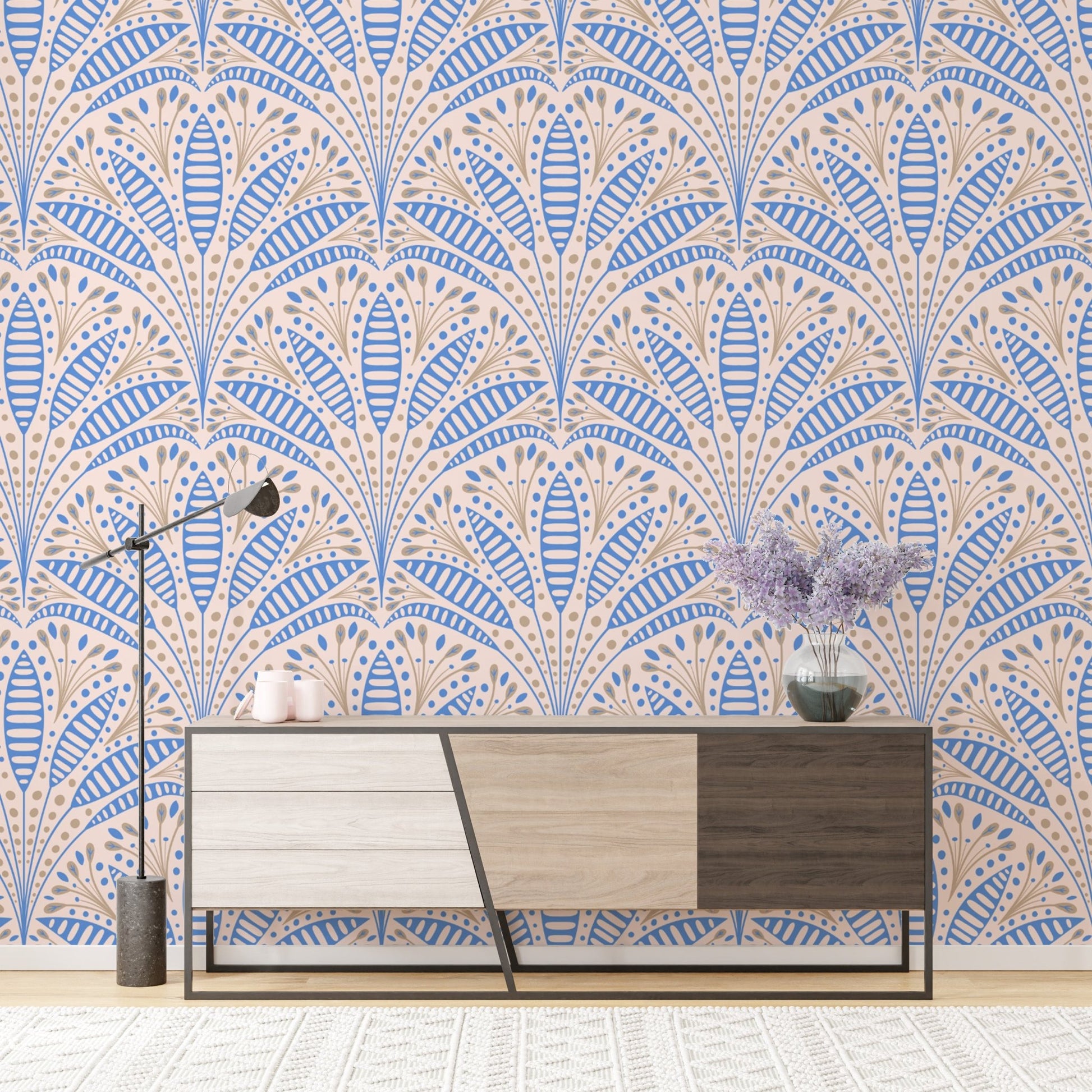 Artdeco Blue Palm Wallpaper - Wallanza