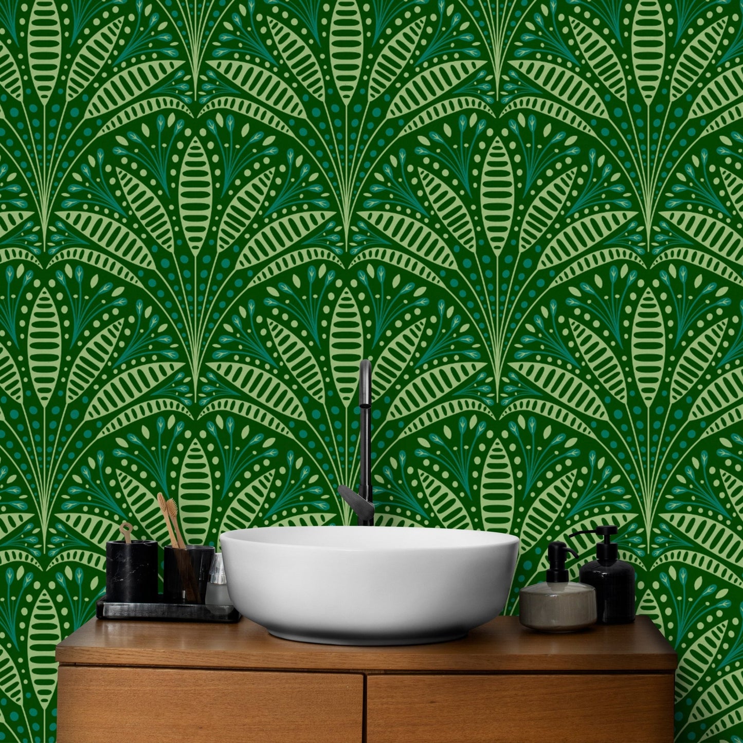 Artdeco Green Palm Wallpaper - Wallanza