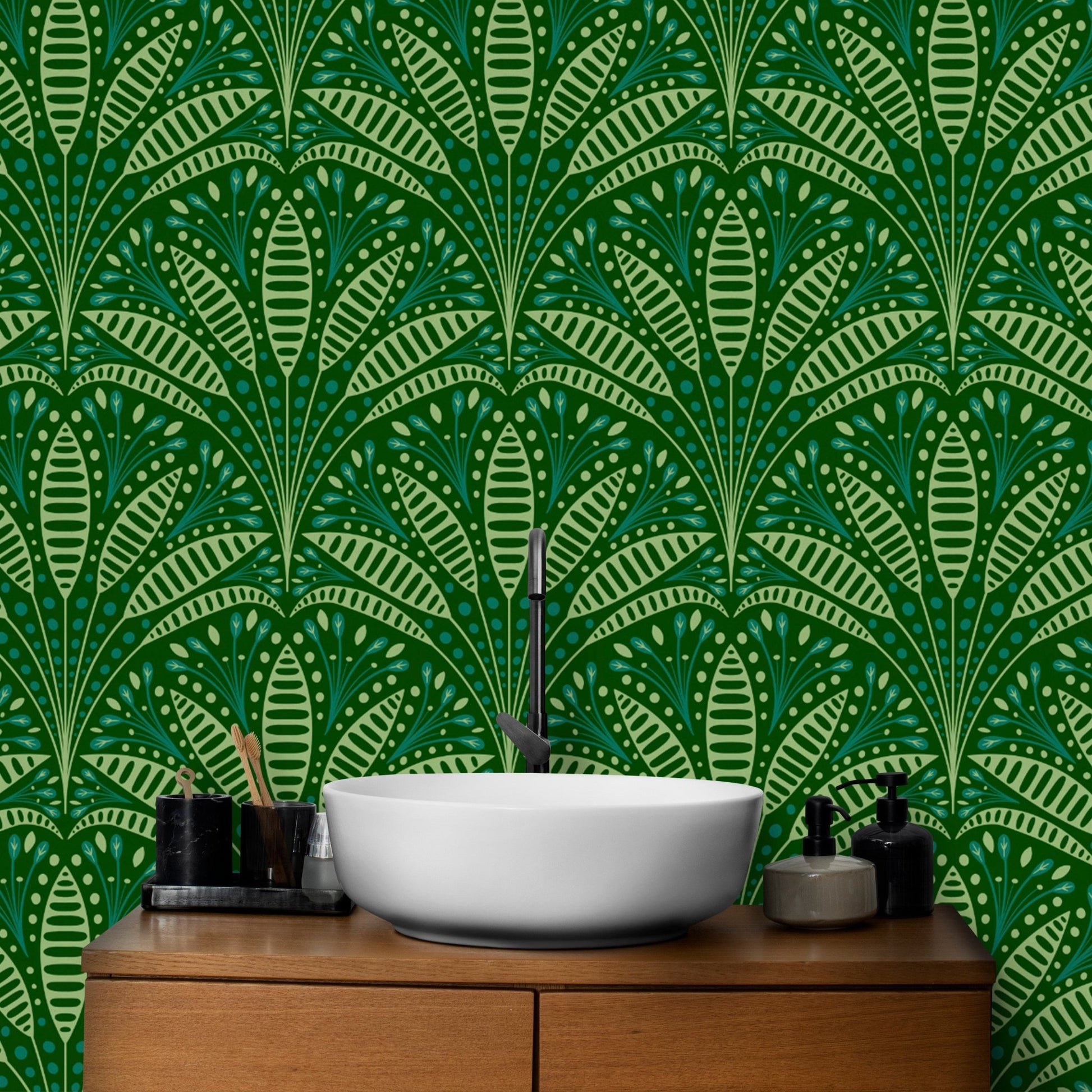 Artdeco Green Palm Wallpaper - Wallanza