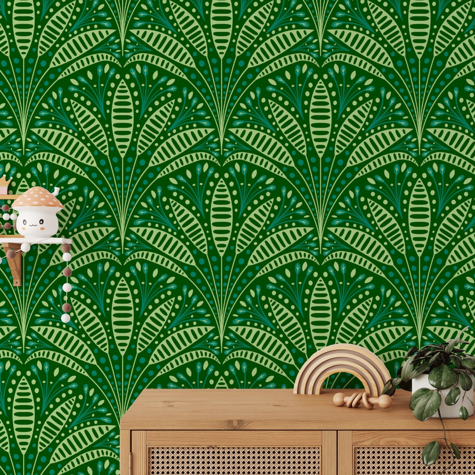 Artdeco Green Palm Wallpaper - Wallanza