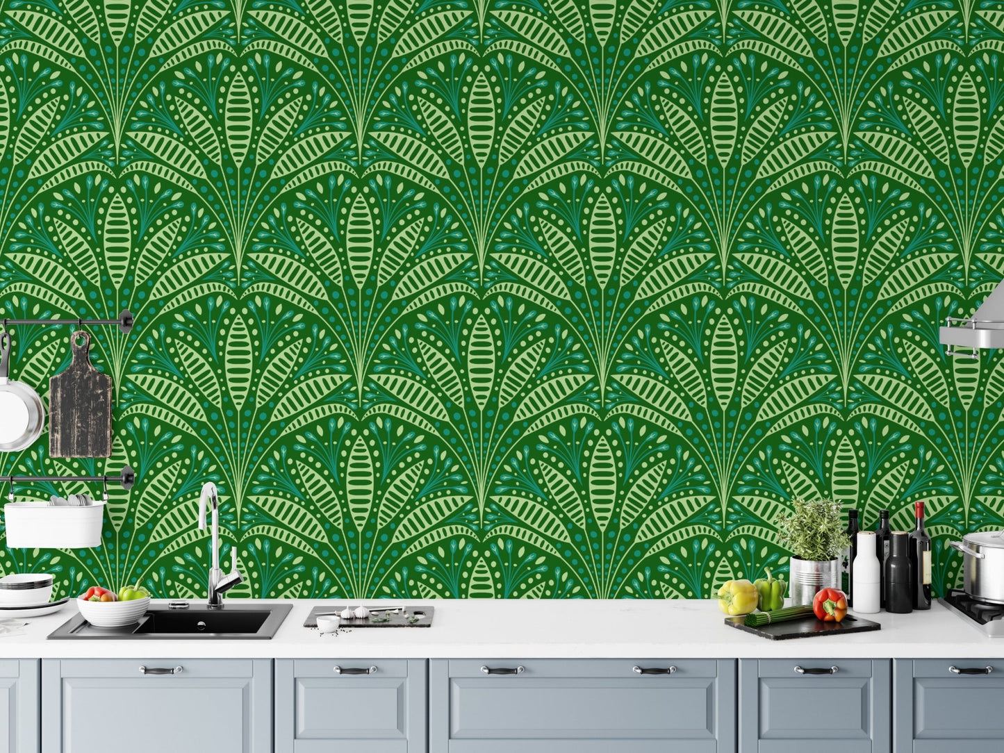 Artdeco Green Palm Wallpaper - Wallanza