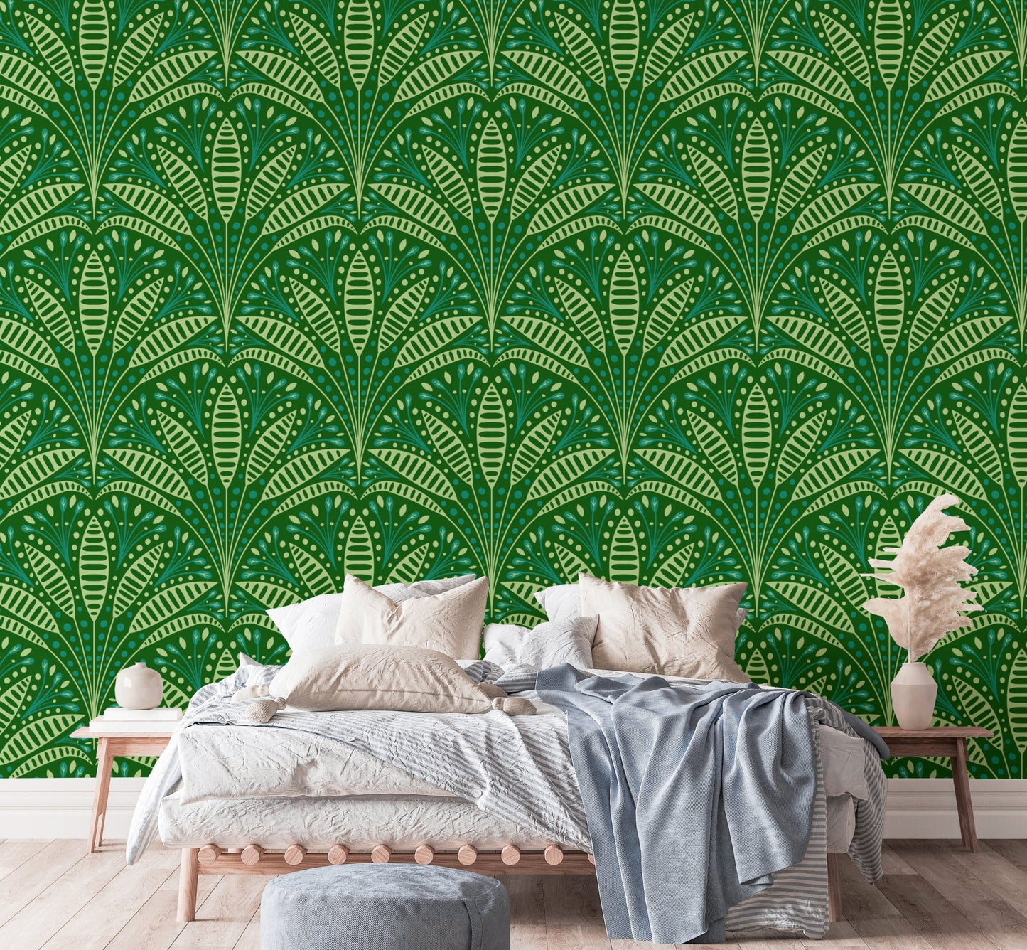 Artdeco Green Palm Wallpaper - Wallanza