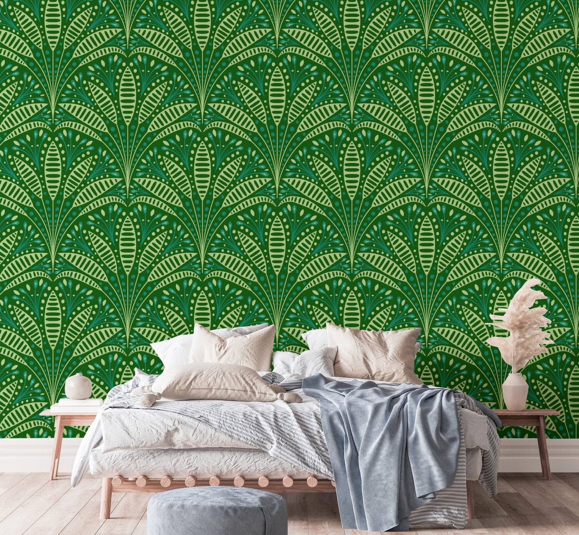 Artdeco Green Palm Wallpaper - Wallanza