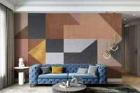 Artistic geometric wall mural with bold shapes and textured contemporary styling.