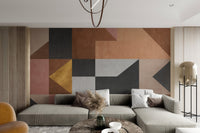 Modern wall mural featuring artistic geometric elements for living room interior.