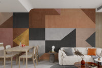 Contemporary artistic geometric mural design for dining area walls.