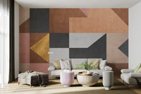 Abstract artistic geometric shapes wall mural decor for living room interior.