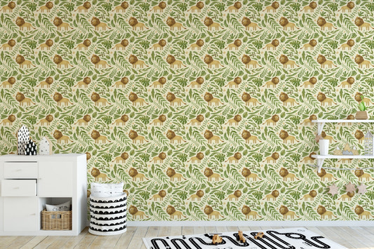 Artistic jungle majesty wallpaper mural for kids room wall.