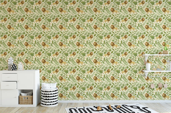 Artistic jungle majesty wallpaper mural for kids room wall.