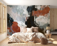 Modern artistic wallpaper with layered paint and sketch details.