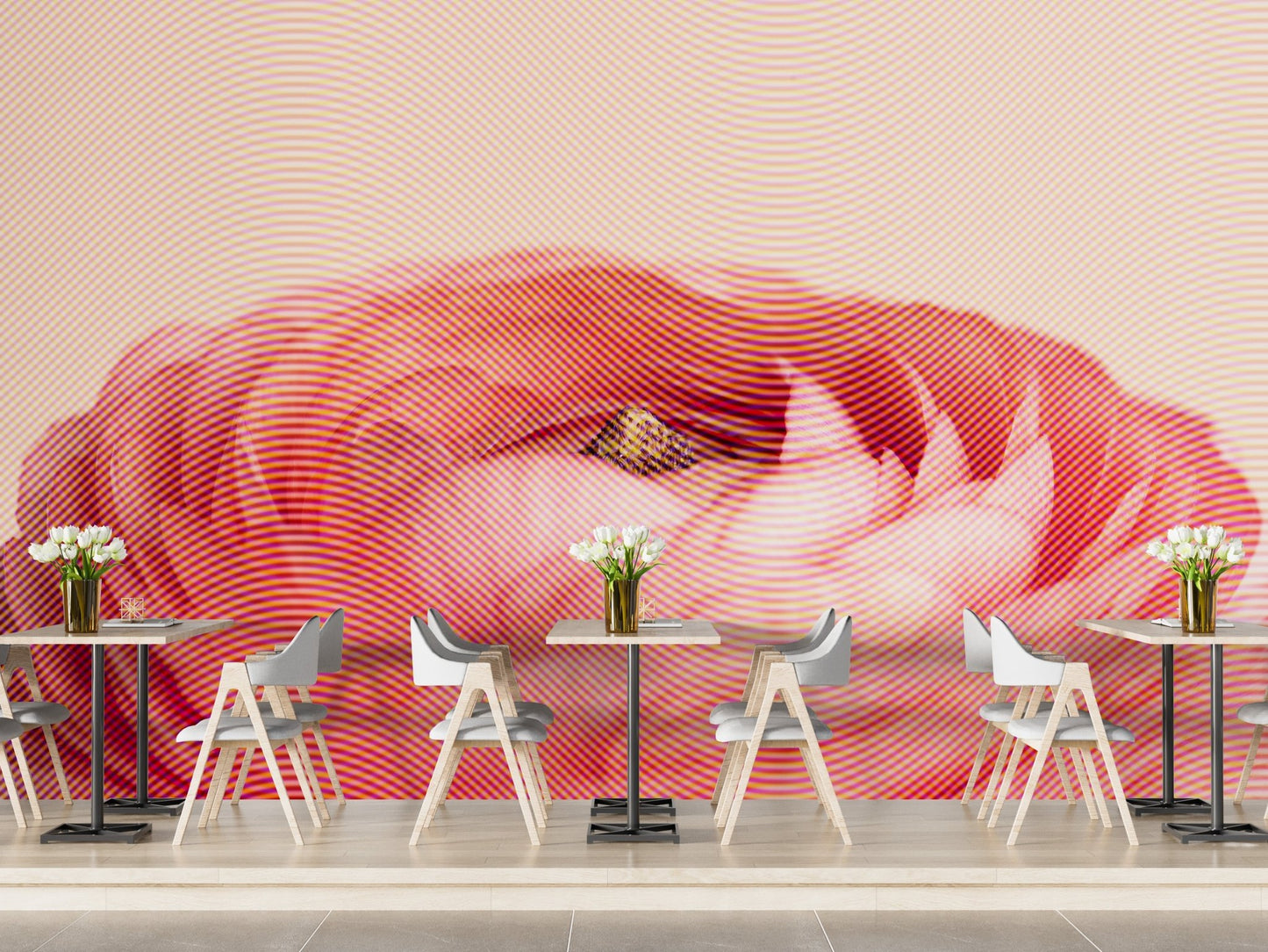Beautiful red rose flower mural for stylish cafe interiors.