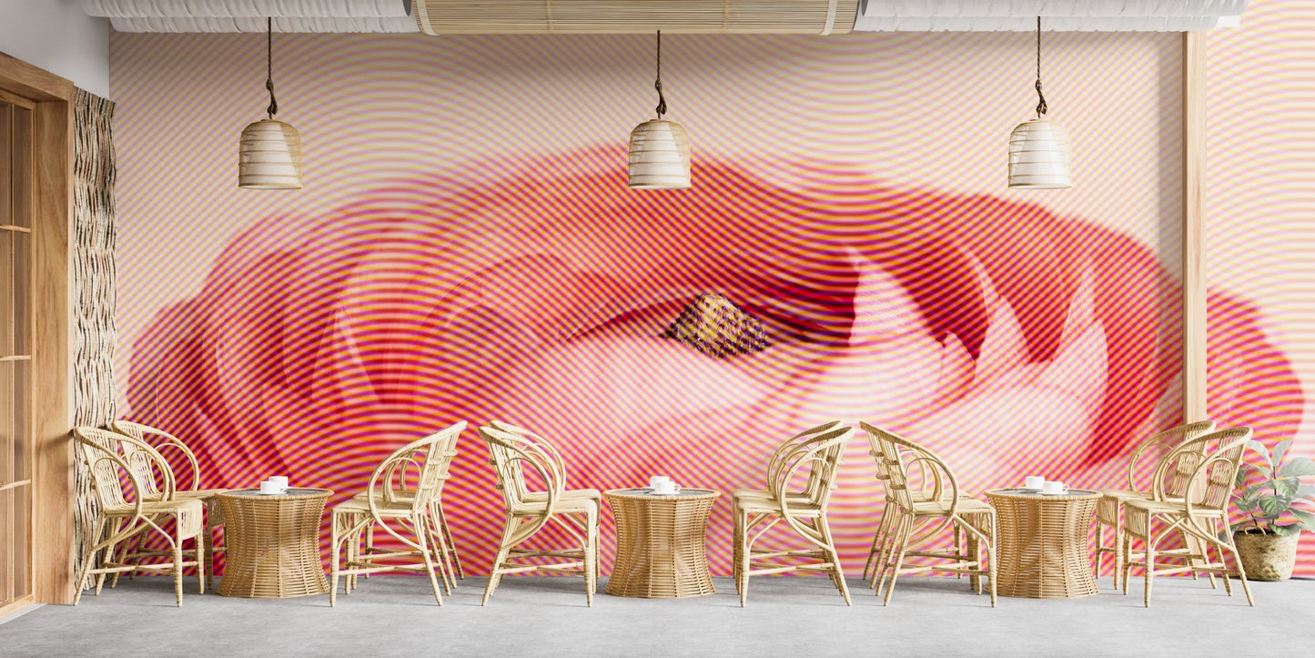 Red rose flower mural for sophisticated cafe spaces.