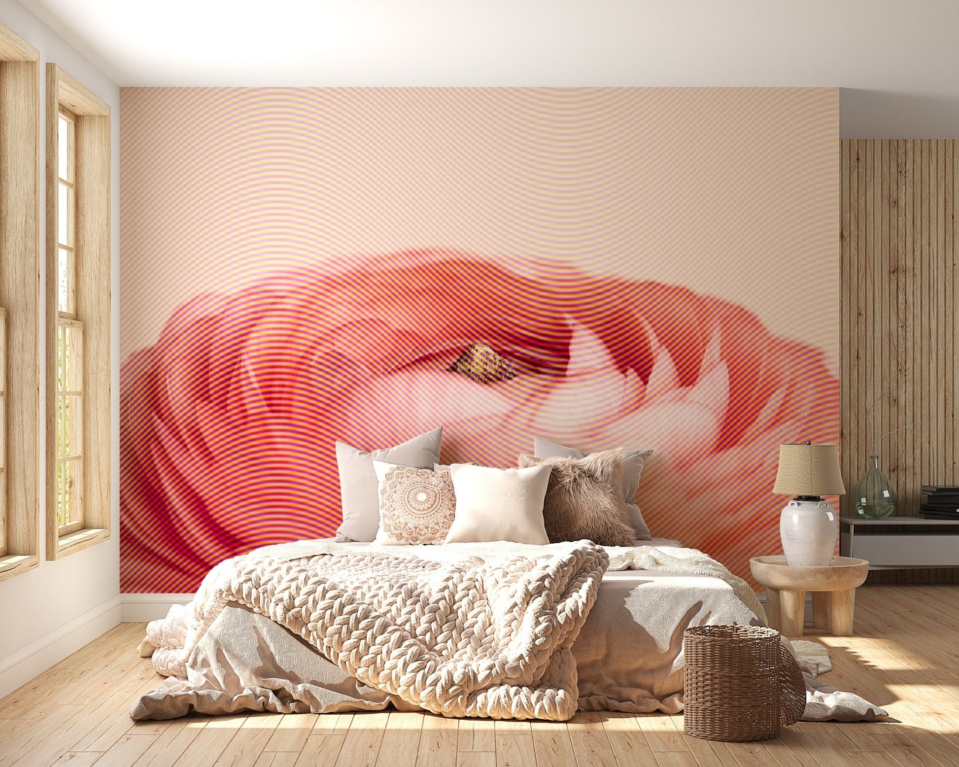 Red rose floral wall mural for contemporary bedroom.