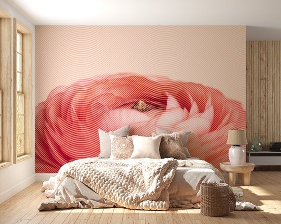 Red rose floral wall mural for contemporary bedroom.