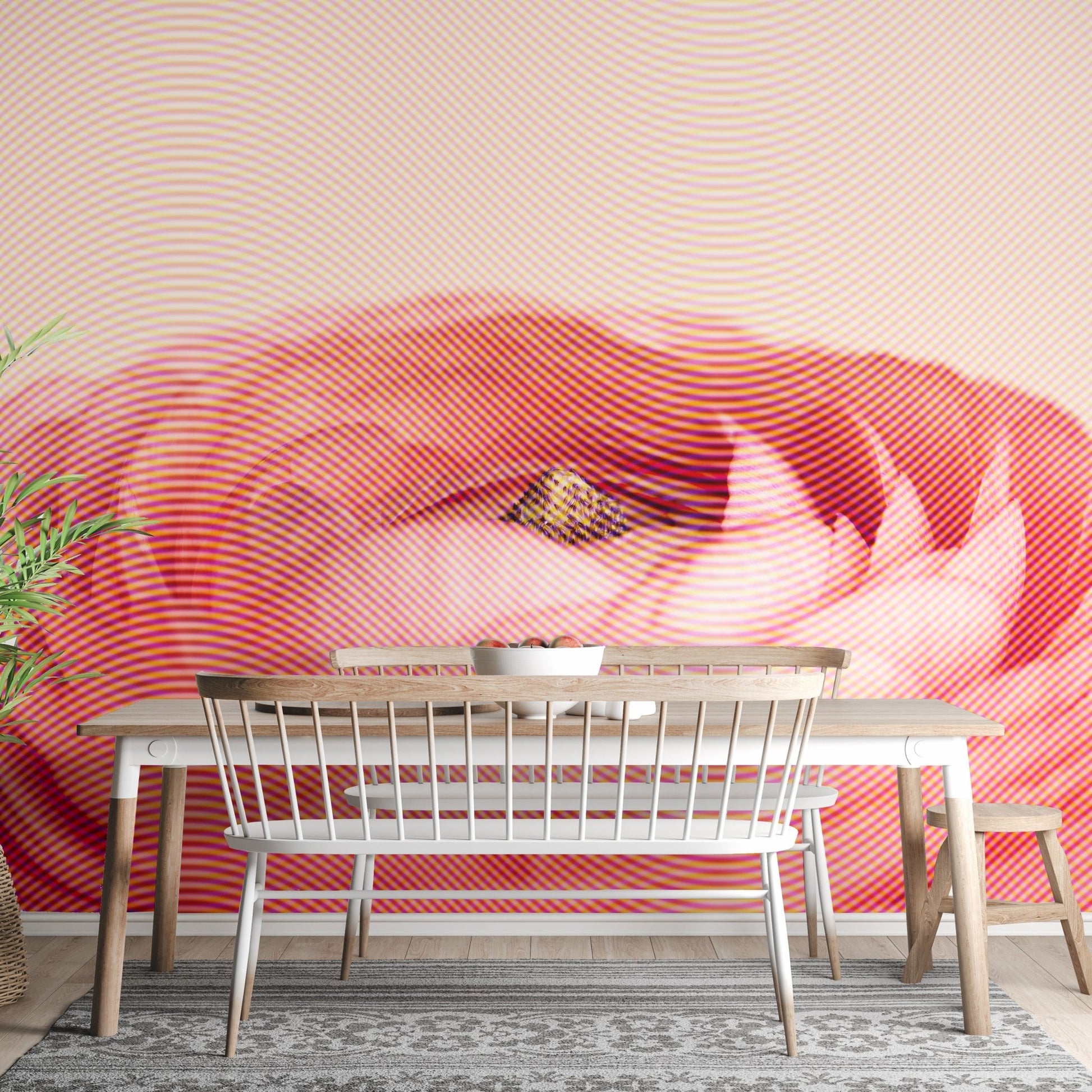 Artistic Red Rose Flower Wall Mural in a bright dining area.