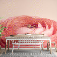 Artistic Red Rose Flower Wall Mural in a bright dining area.